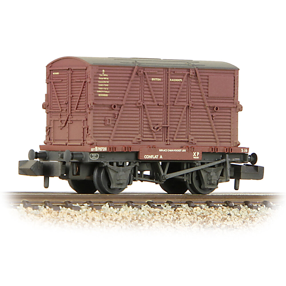 Conflat Wagon BR Bauxite (Early) With BR Crimson BD Container - Weathered - Includes Wagon Load